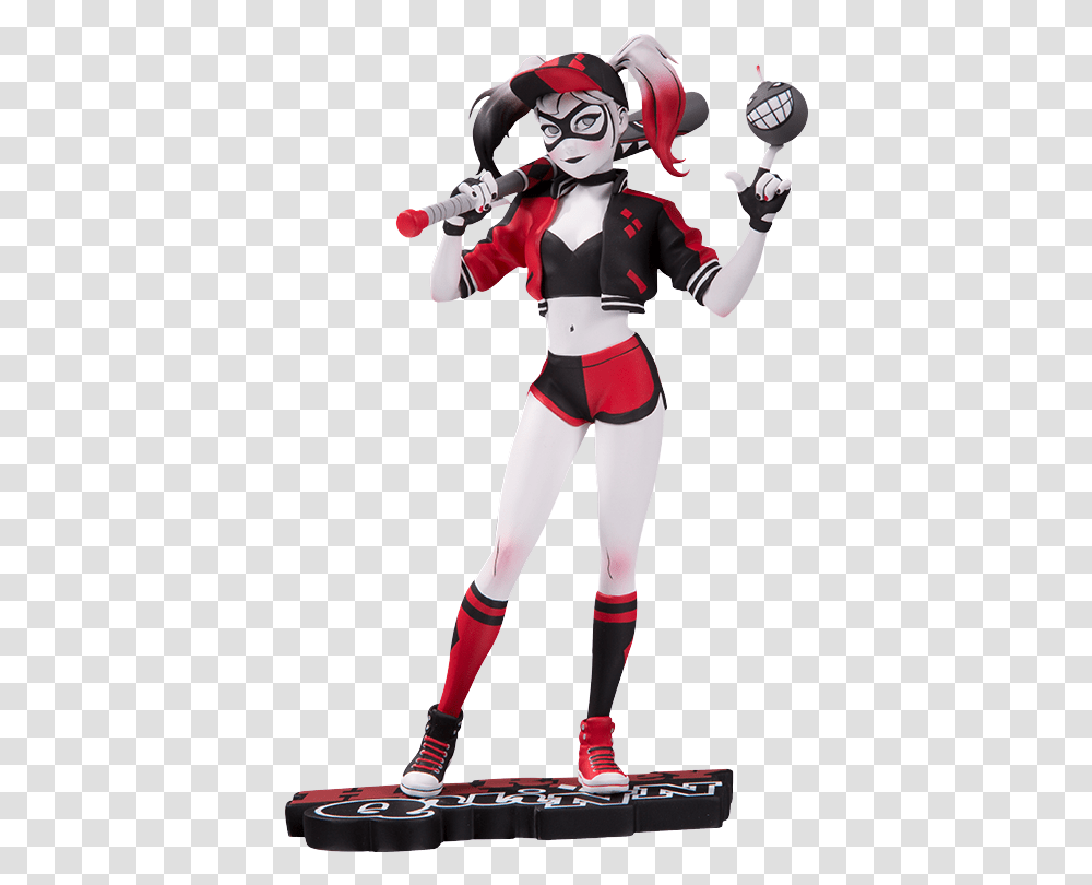 Harley Quinn Red White Amp Black Statue, Costume, Person, Helmet Transparent Png