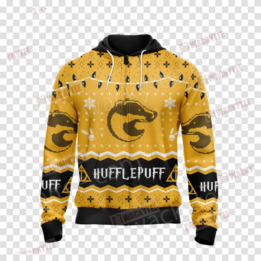 Harry Potter Hufflepuff House Christmas Style Unisex Zip Up Hoodie Sweatshirt, Clothing, Apparel, Sweater, Coat Transparent Png