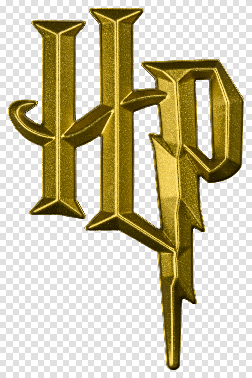 Harry Potter Logo Gold Chrome Premium Emblem Popcultcha Fan, Cross, Alphabet Transparent Png