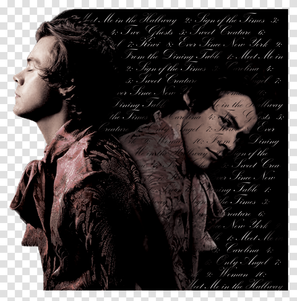 Harry Styles With Lyrics Behind Him Poster, Person, Advertisement, Skin, Sleeve Transparent Png