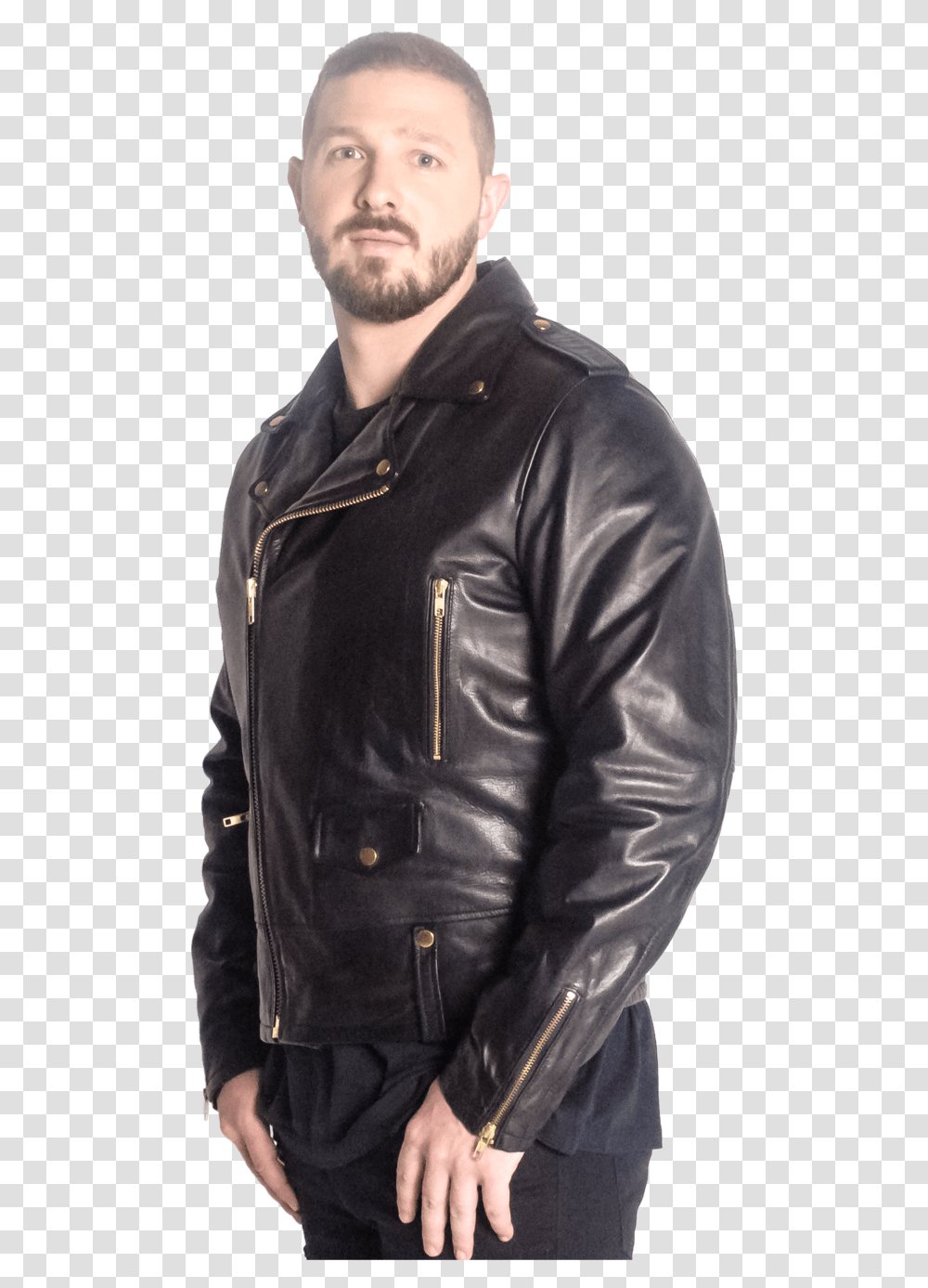 Hart Black Moto Calfskin Leather Jacket With Gold Hardware For Men, Clothing, Apparel, Coat, Person Transparent Png