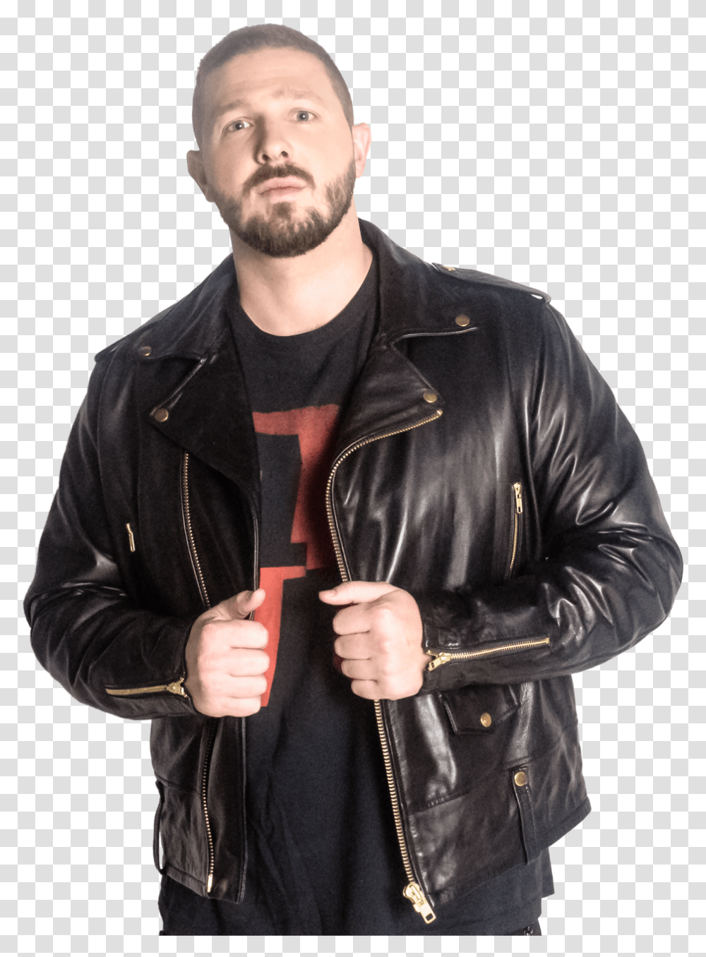 Hart Black Moto Calfskin Leather Jacket With Gold Hardware Man, Clothing, Apparel, Coat, Person Transparent Png