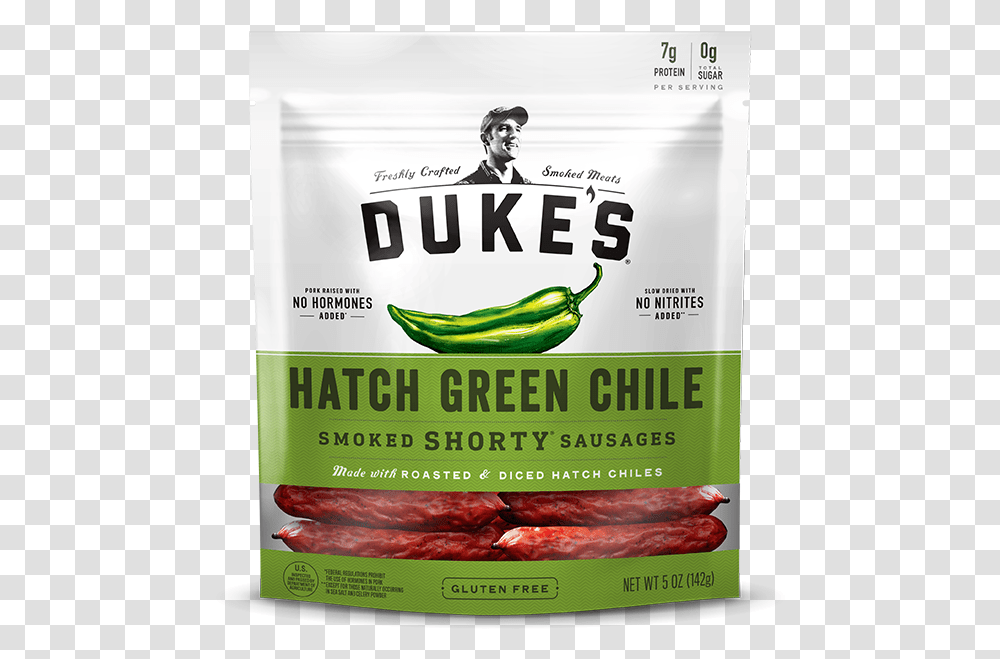 Hatch Green Chile Duke's Hatch Shorty Sausages, Person, Plant, Vase, Jar Transparent Png