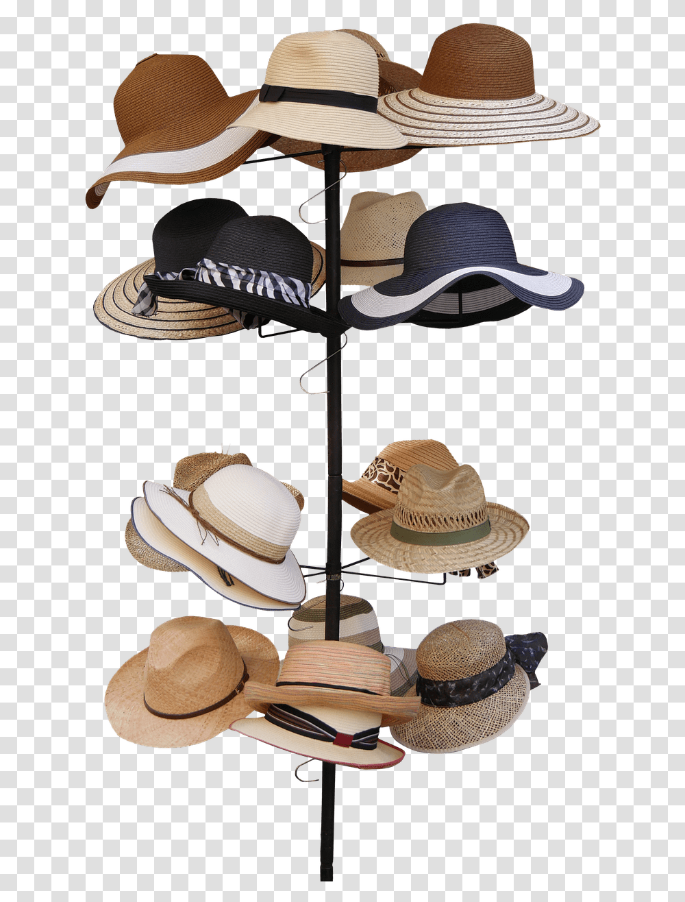 Hats Collection Presentation Hat Stand With Hats, Apparel, Sun Hat, Cowboy Hat Transparent Png
