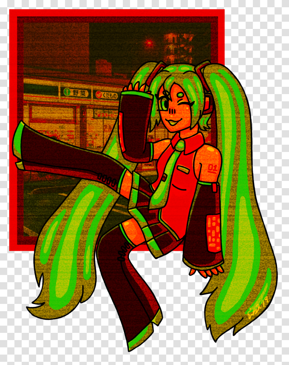 Hatsune Miku Takes You To 711 And Makes You Buy Her Illustration, Person, Modern Art, Stained Glass Transparent Png