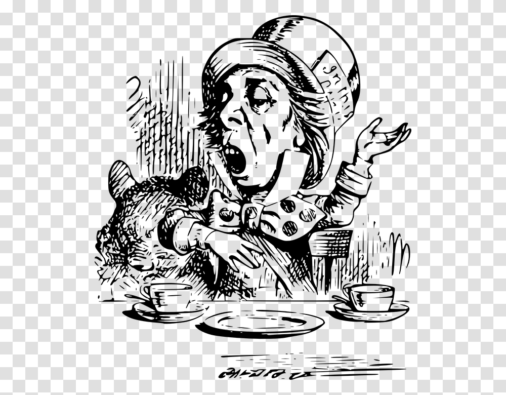 Hatter Mad Alice In Wonderland Tea Party Book Public Domain Alice In Wonderland Illustration Transparent Png