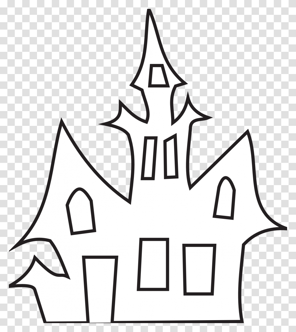 Haunted House Clip Art Black And White, Stencil, First Aid, Star Symbol Transparent Png