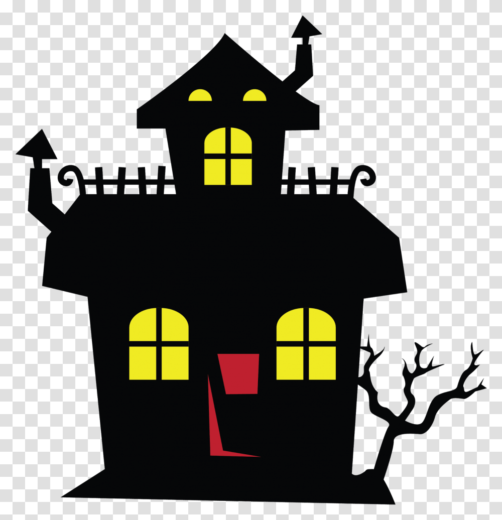 Haunted House Clipart Halloween Clip Art Haunted House, Silhouette, Stencil, Pac Man, Poster Transparent Png