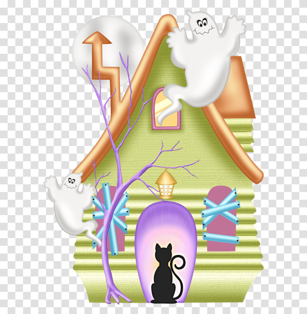 Haunted House Clipart Halloween Cliparthalloween Fictional Character, Graphics, Toy, Text, Purple Transparent Png