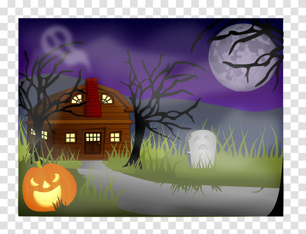 Haunted House Landscape Spooky Halloween Creepy Haunted House Scene Clipart, Angry Birds, Painting, Nature, Outdoors Transparent Png