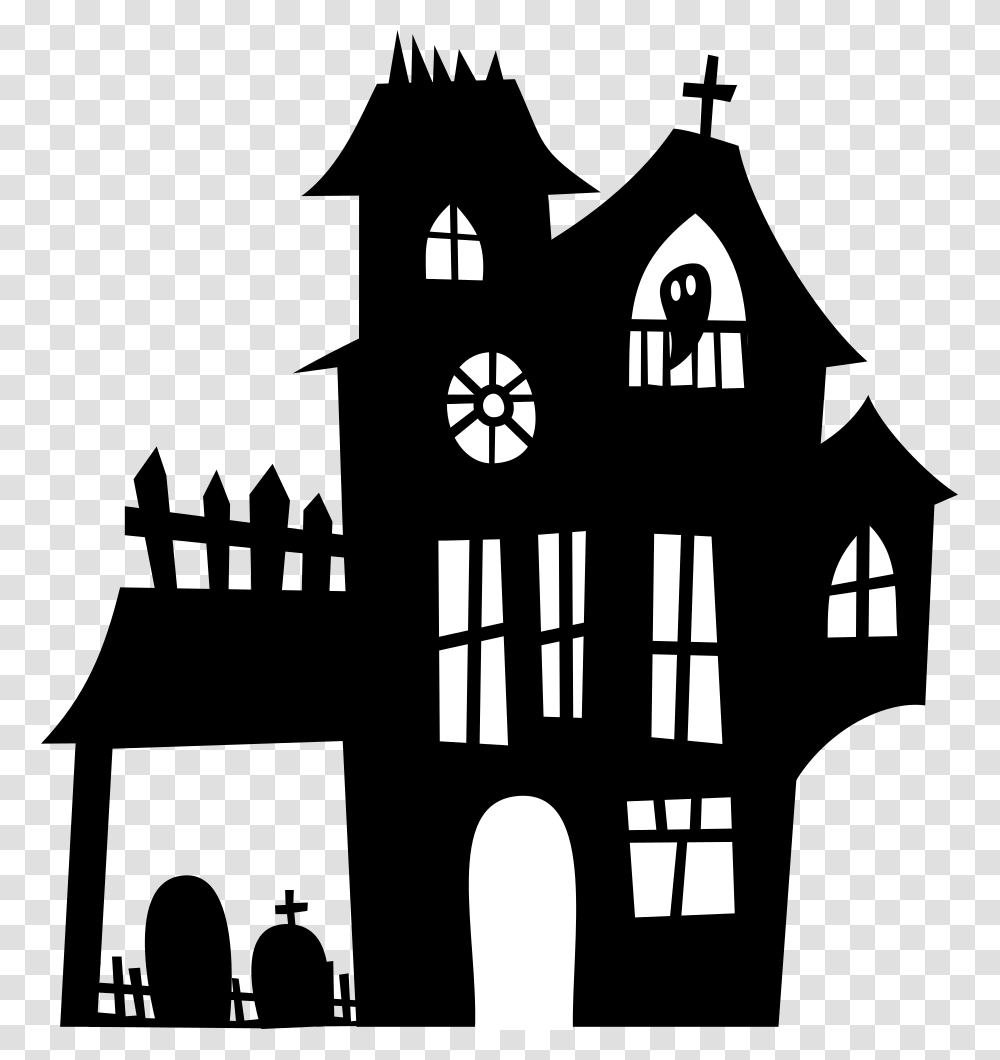 Haunted House Silhouette Large Haunted House Silhouette, Stencil, Building, Architecture Transparent Png