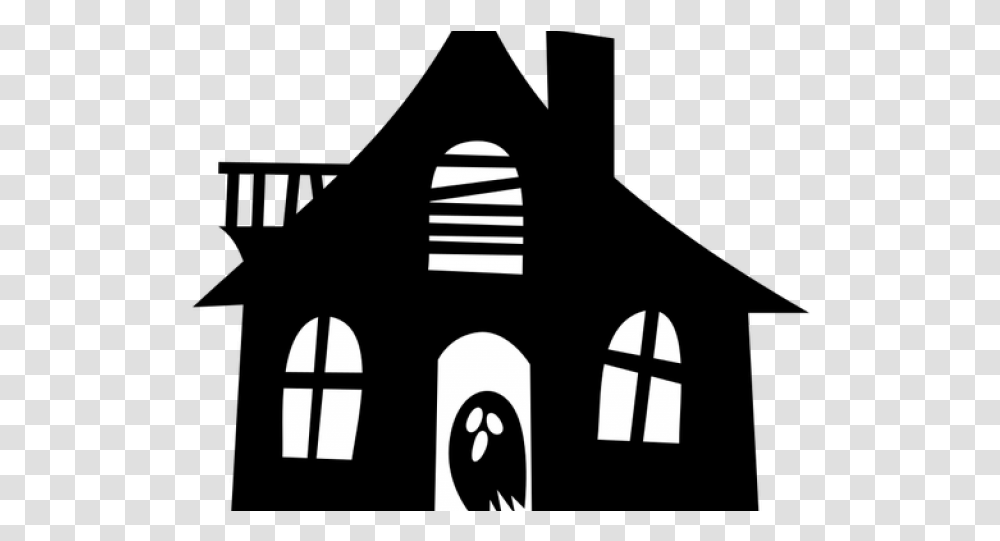 Haunted House Silhouette, Stencil, White, Texture Transparent Png