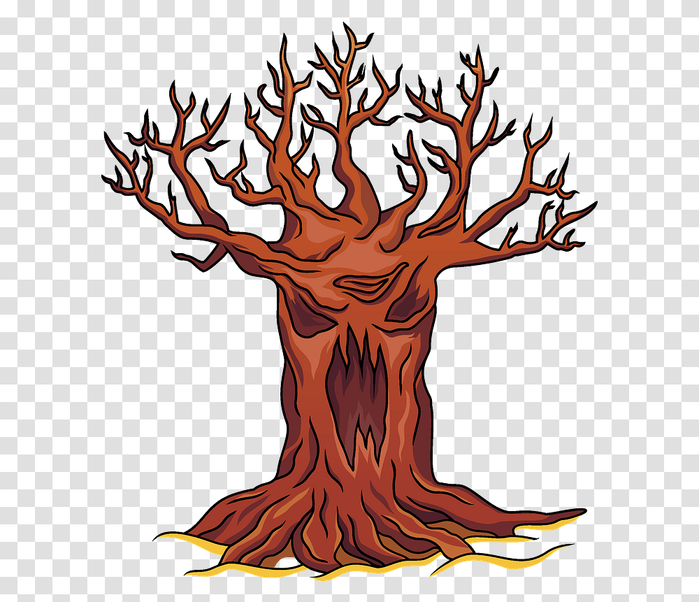 Haunted Tree Clipart Free Download Creazilla Drawing, Plant, Root, Bonfire, Flame Transparent Png
