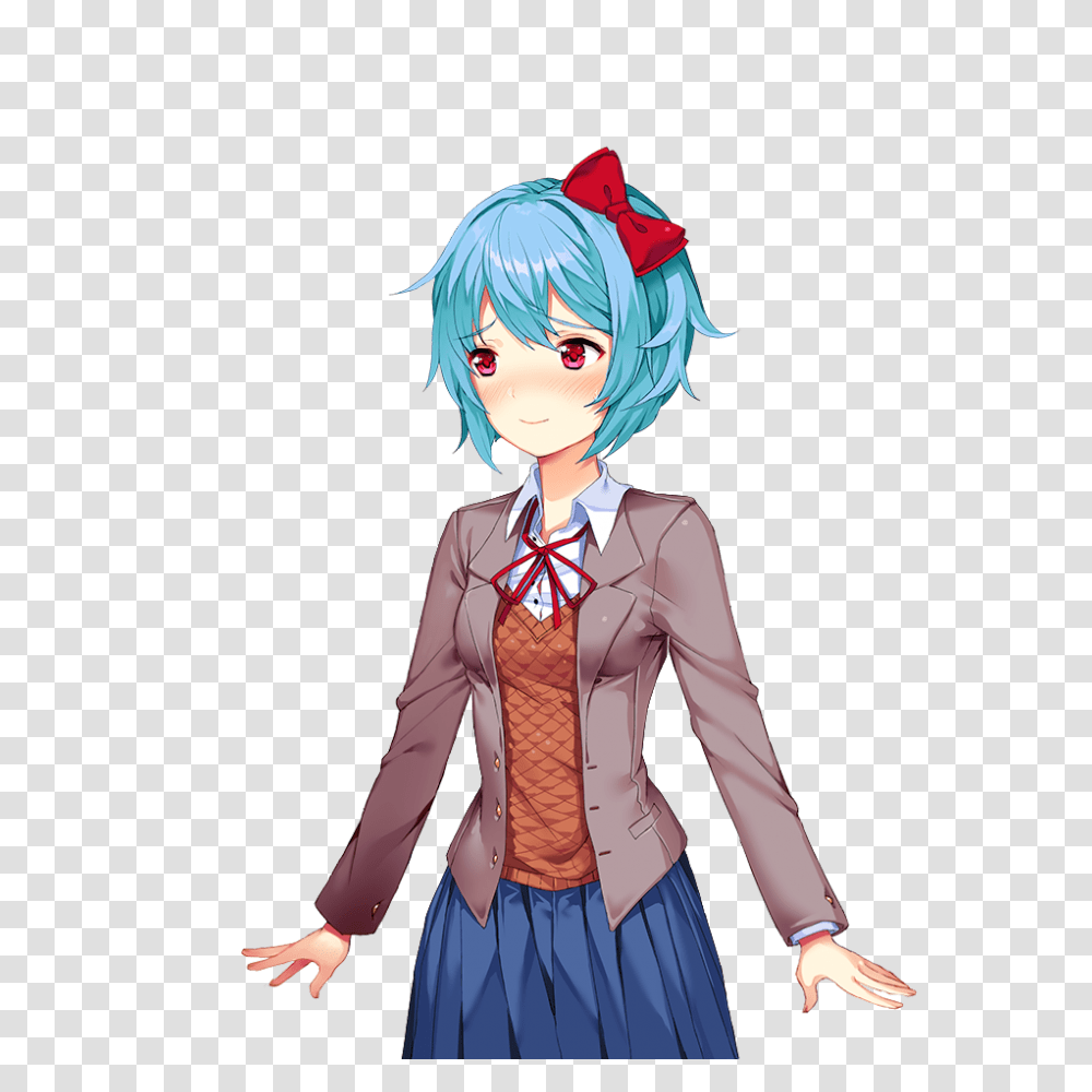 Have A Cinnamon Bun With Light Blue Hair And Red Eyes Ddlc, Manga, Comics, Book, Person Transparent Png