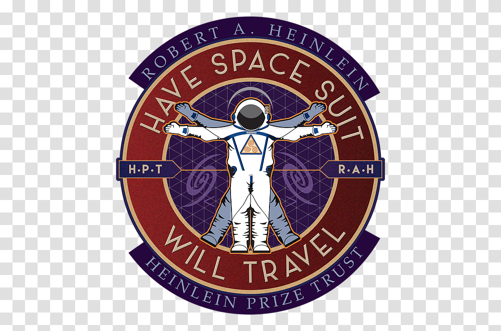 Have Space Suit Will Travel Heinleinprizetrust Emblem, Logo, Symbol, Trademark, Person Transparent Png