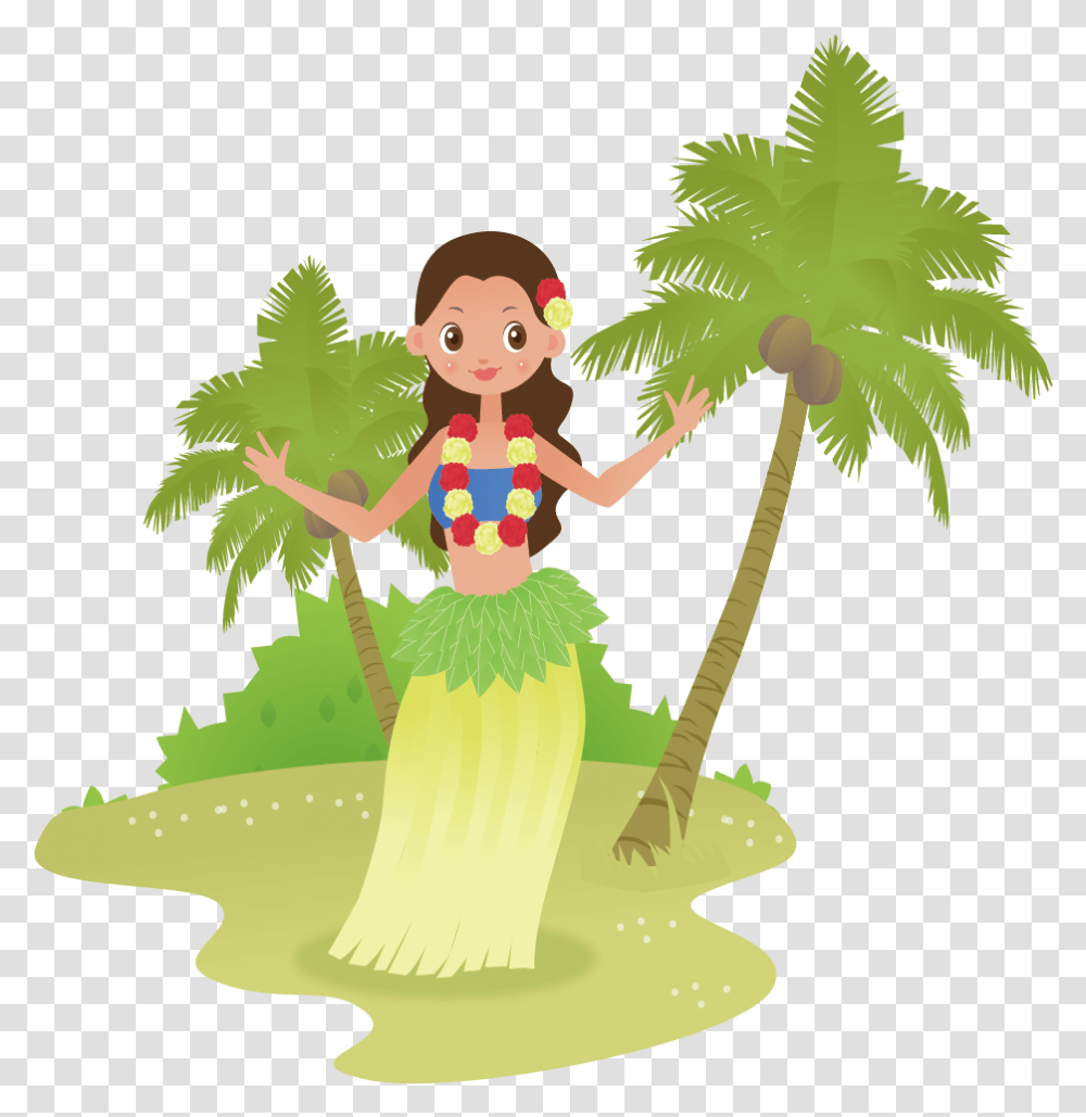 Hawaii Cartoon Hula Ukulele Girl Transprent Hawaii Luau, Toy, Palm Tree, Plant, Arecaceae Transparent Png