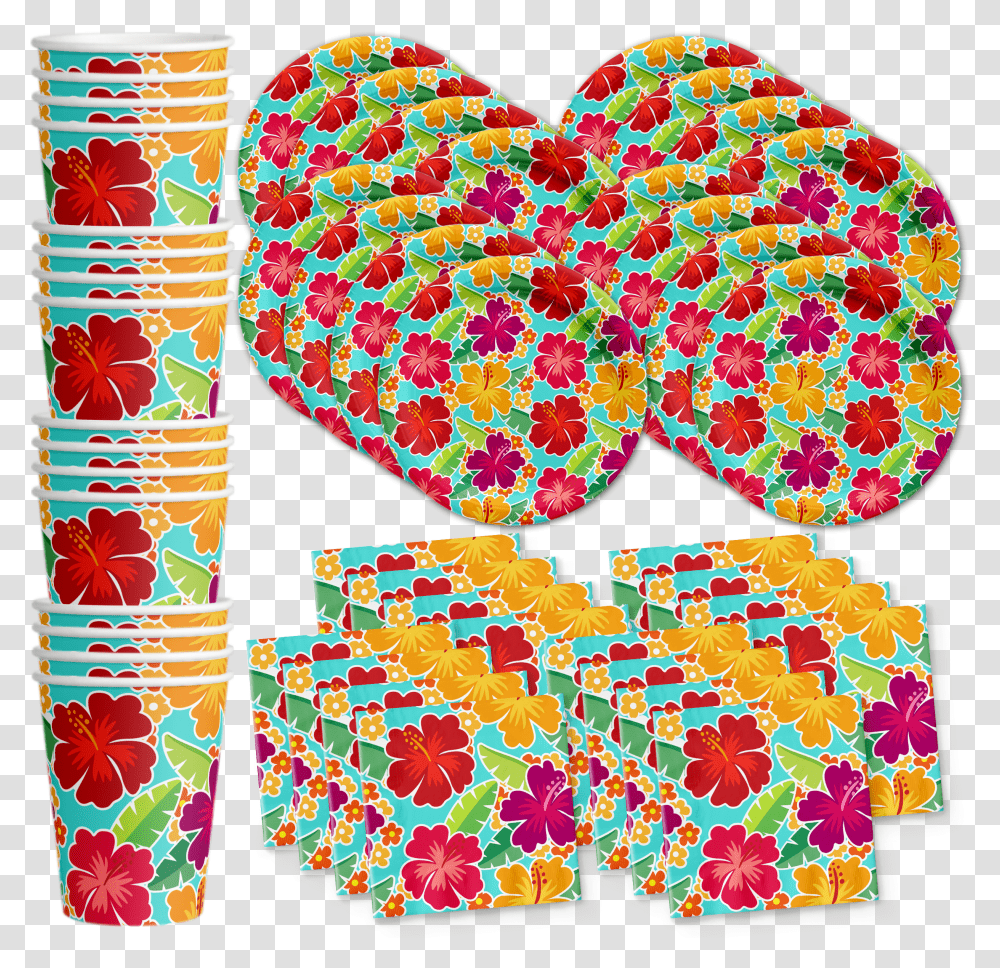 Hawaiian Luau Hibiscus Flower Birthday Party Tableware Kit For 16 Guests Birthday Galore, Rug, Heart, Pattern, Light Transparent Png