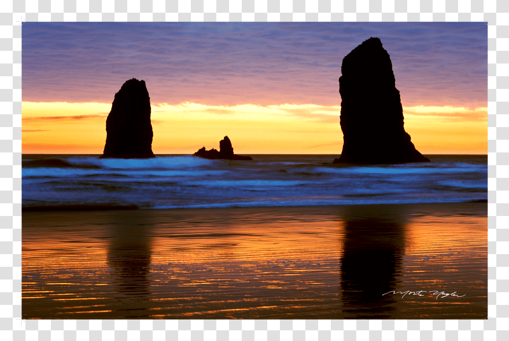 Haystack Rock Beach Shore Sunrise Sunset Sunset Transparent Png