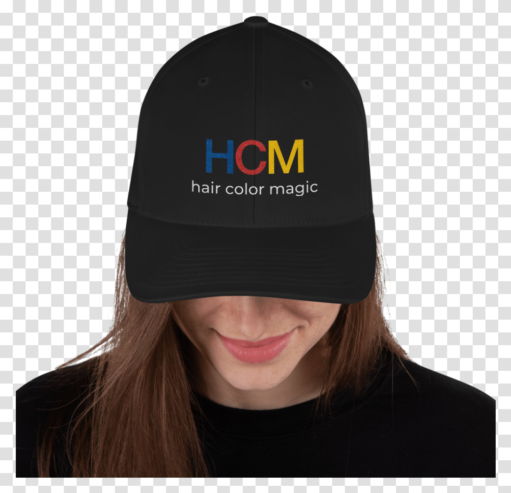 Hcm Hat Mockup Front Womens Black Hat, Apparel, Person, Human Transparent Png