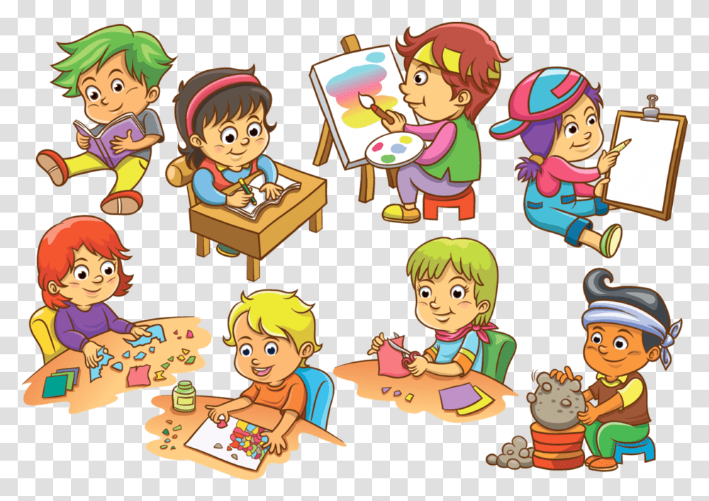Hd Cartoon Kids Activity School Activities Clipart, Person, Comics, Book, Performer Transparent Png