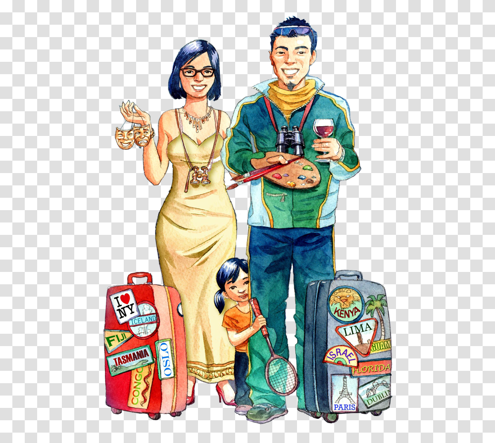 Hd Chinese Cartoon Free Chinese Tourist Cartoon, Person, Tennis Racket, Book, Performer Transparent Png