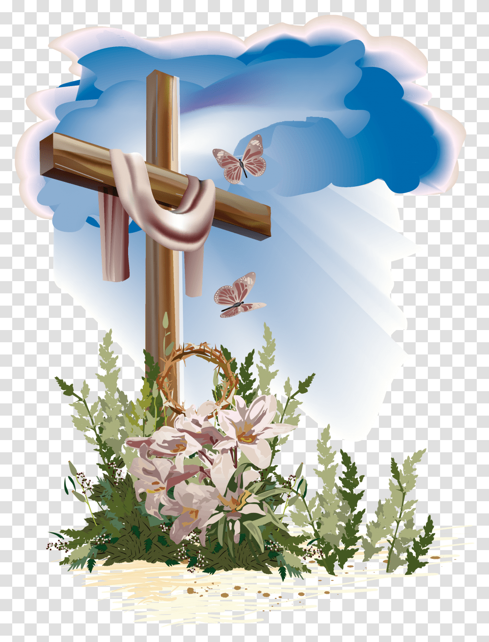 Hd Christian Holy Cross With Flowers, Plant, Blossom, Graphics, Art Transparent Png