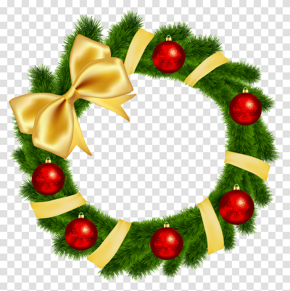 Hd Christmas Wreath Gold Bow Background Transparent Png