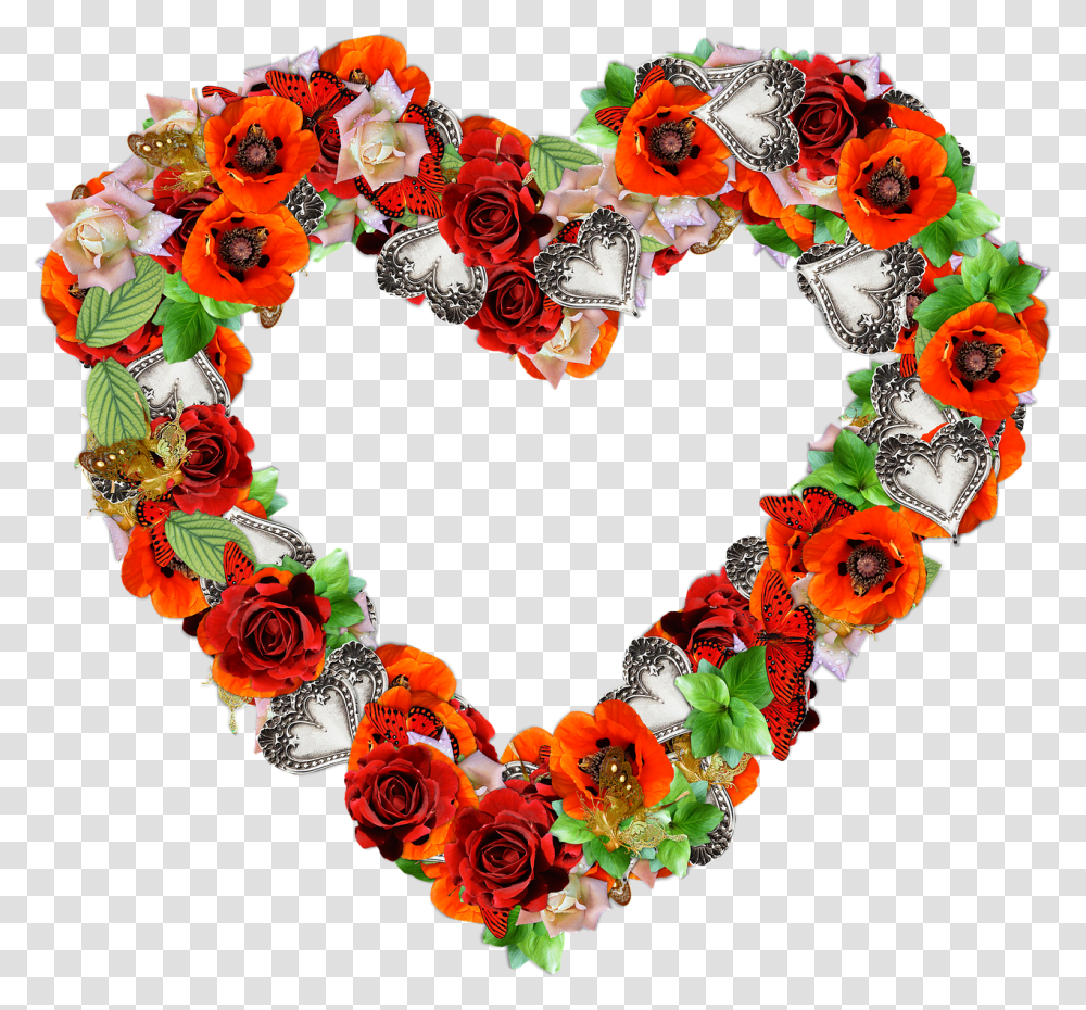 Hd Hearts And Flowers Heart Flowers, Graphics, Wreath, Pattern, Floral Design Transparent Png