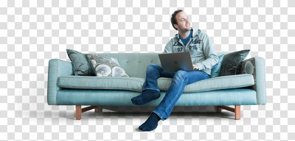 Hd People Sitting Couch, Furniture, Person, Laptop, Pc Transparent Png