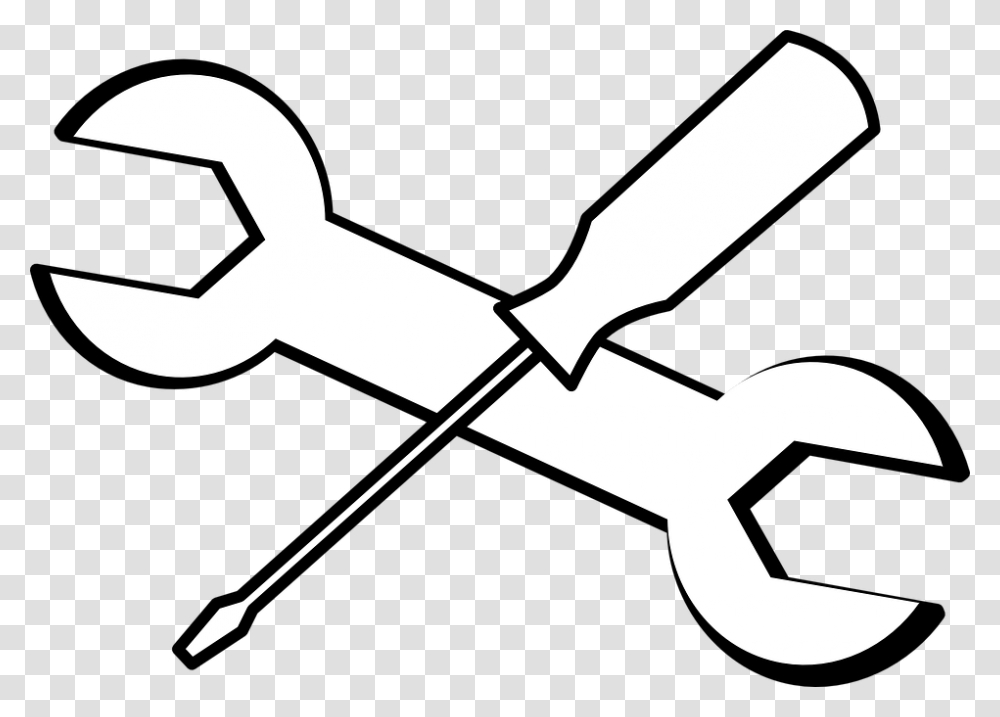 Hd Wrench Screwdriver Tools Black Outline White Tool Tools Black And White Clipart, Axe, Hammer, Weapon, Weaponry Transparent Png