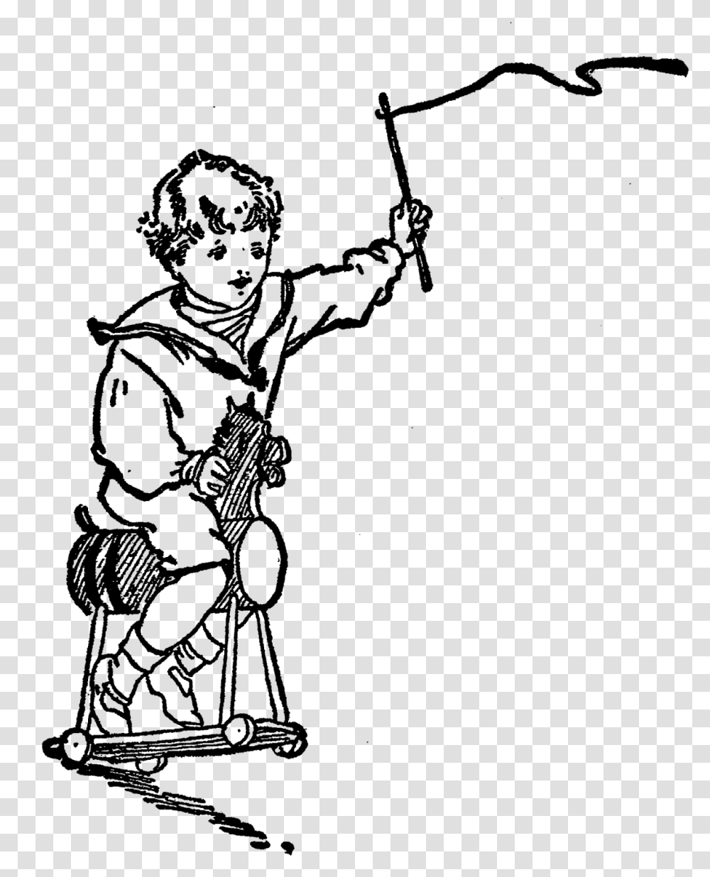 He's Got A Whip In Hand To Make The Horse Go Faster Drawing Vintage Boy, Nature, Outdoors, Night, Outer Space Transparent Png