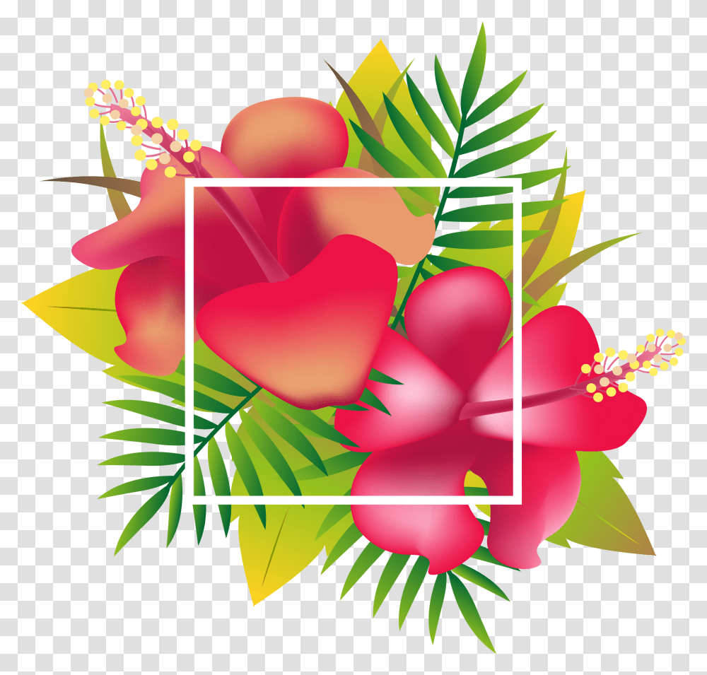 Header Floral Design Red Tropical Flower Design, Green, Pattern Transparent Png