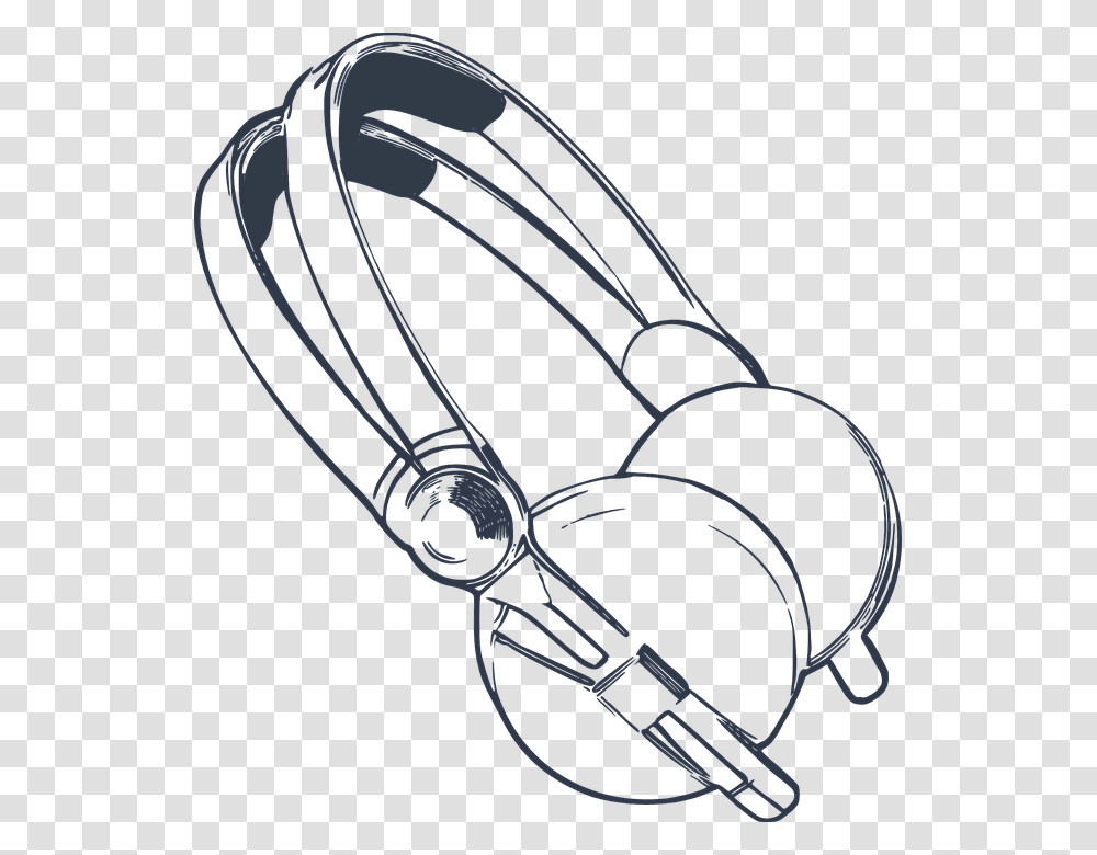 Headphones Drawn Listening Headset Earphones Sound Head Phones Black And White, Leash, Bow, Accessories, Accessory Transparent Png