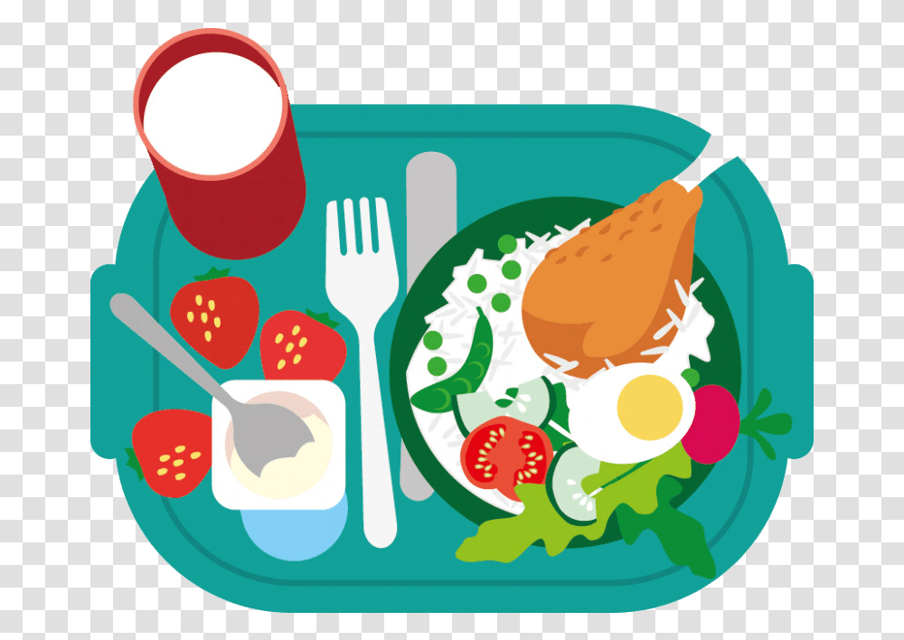 Healthy Food Junk Breakfast School Meal Clip Art Eating Healthy Food Cartoon, Fork, Cutlery, Lunch, Dish Transparent Png