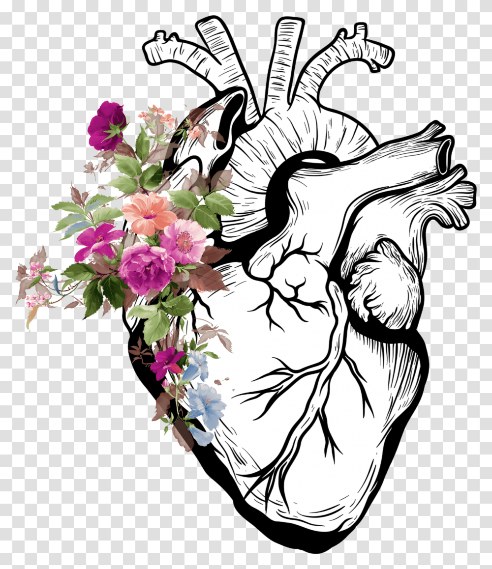 Heart Anatomy Tumblr Flower Flowers Real Heart Drawing, Graphics, Floral Design, Pattern, Plant Transparent Png