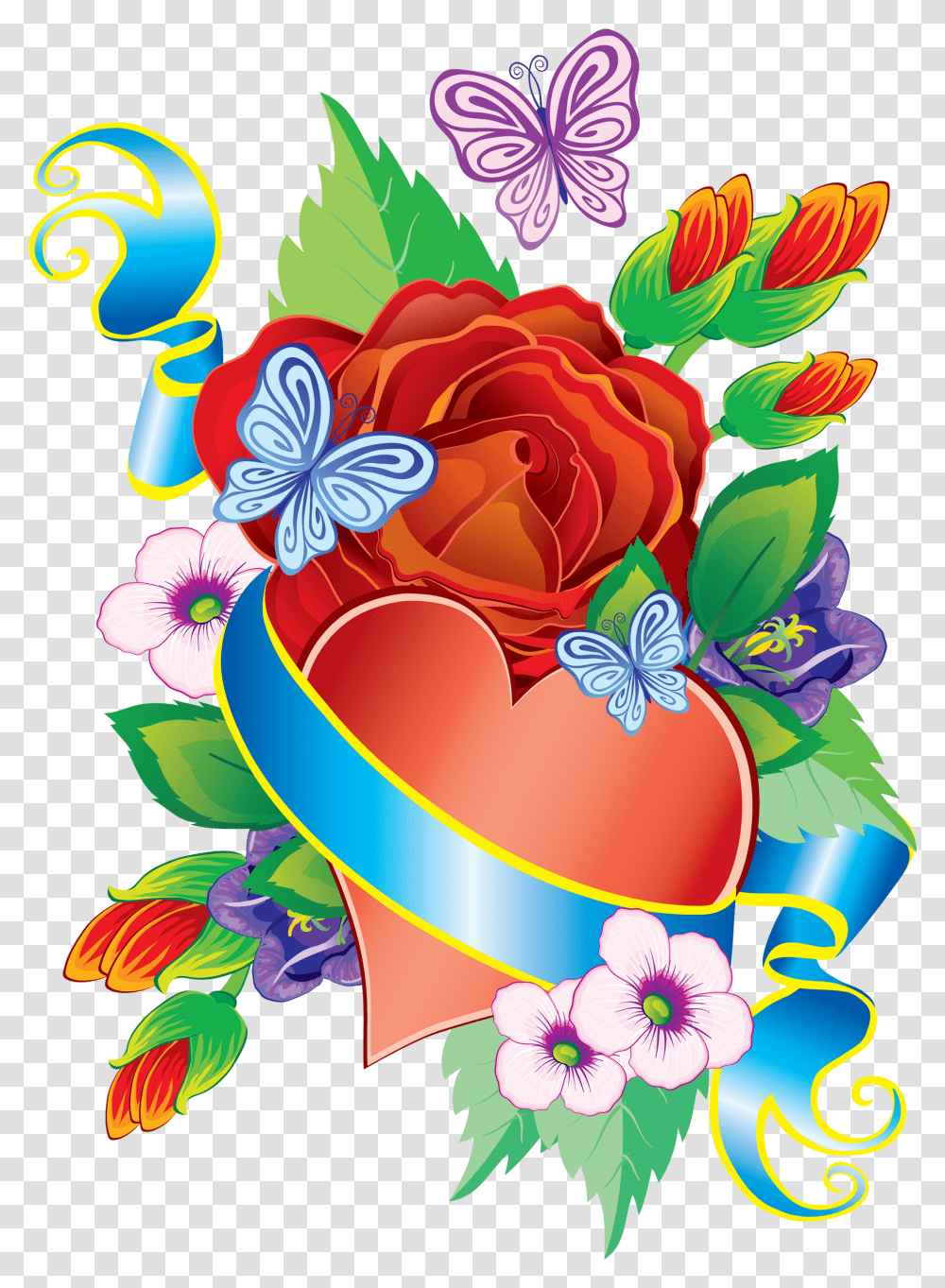 Heart And Flowers Decorative Element Decorative Flowers And Hearts, Floral Design, Pattern Transparent Png