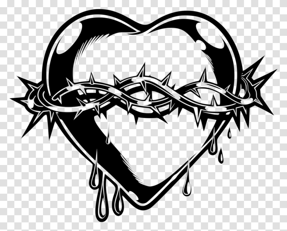 Heart Corazn Espinas Clip Arts Heart With Crown Of Thorns, Bow, Stencil Transparent Png