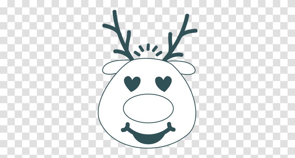 Heart Eyes Reindeer Face Green Stroke Emoticon 42 Reindeer, Stencil, Text, Label, Angry Birds Transparent Png
