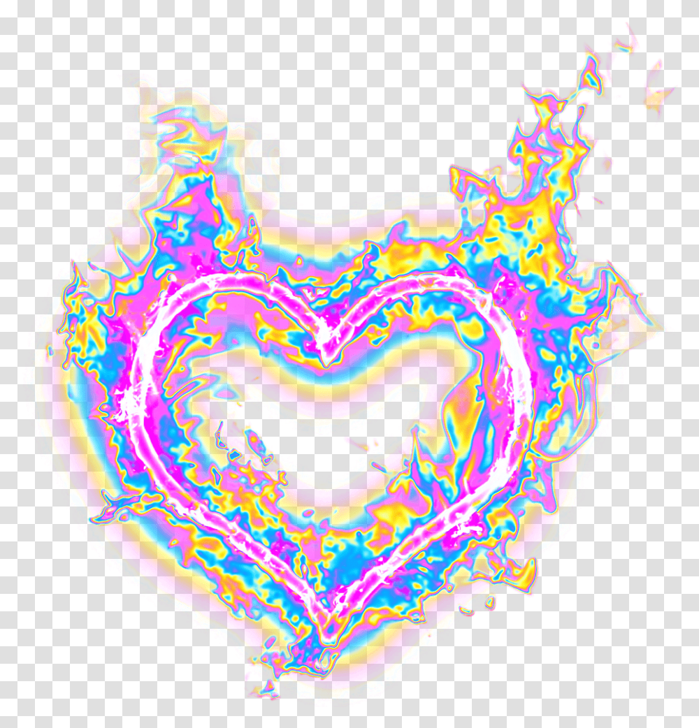 Heart Fire Flames Holographic Holo Heart In Flames, Light, Purple, Lighting Transparent Png