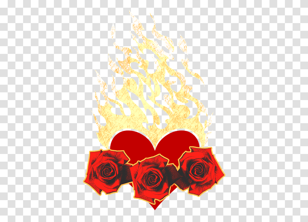 Heart Flame Fire Love Romance Symbol Flowers Garden Roses, Plant, Blossom Transparent Png