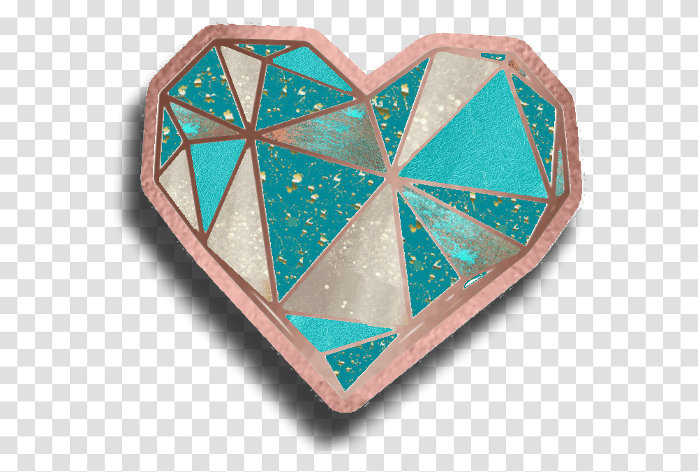 Heart Geometric Fractals Rosegold Copper Teal Triangle, Crystal, Ornament, Pattern, Aluminium Transparent Png