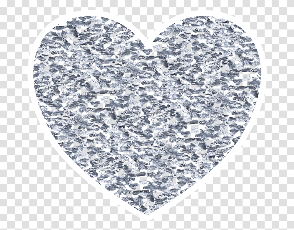 Heart Glitter Valentine Silver Glitter Heart, Rug Transparent Png