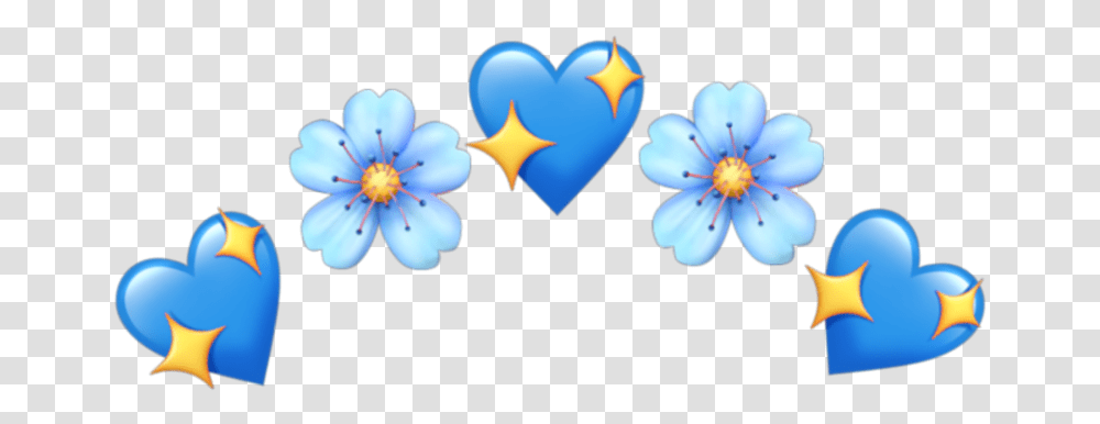 Heart Hearts Crown Flower Flowers Tumblr Blue Kawaii Background Blue Heart Emoji Crown, Anther, Plant, Daisy, Pollen Transparent Png