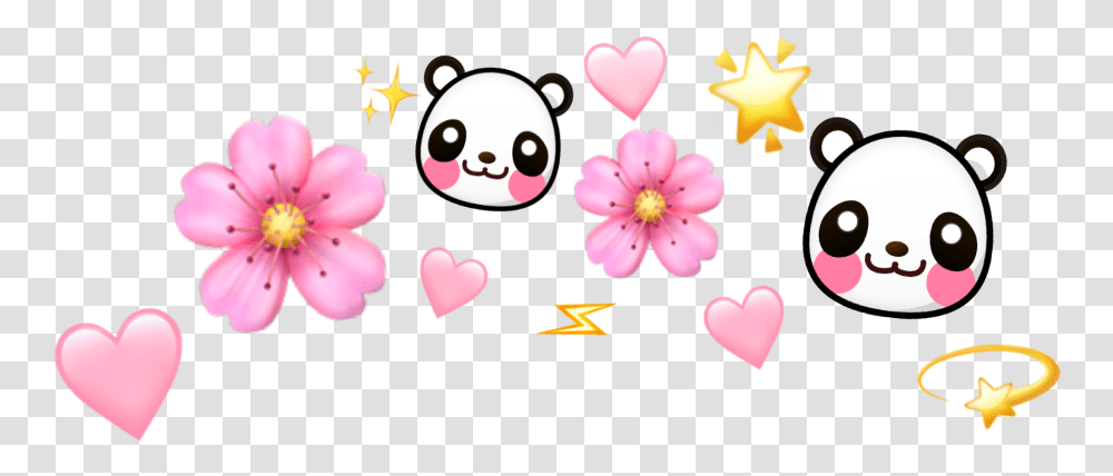 Heart Hearts Kawaii Panda Stars Star Flower Flower Crown Emoji, Plant, Petal, Blossom, Anther Transparent Png