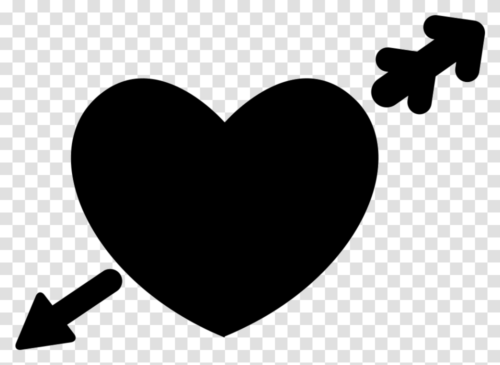Heart In Love With Cupid Arrow Black Heart Arrow, Stencil, Silhouette Transparent Png