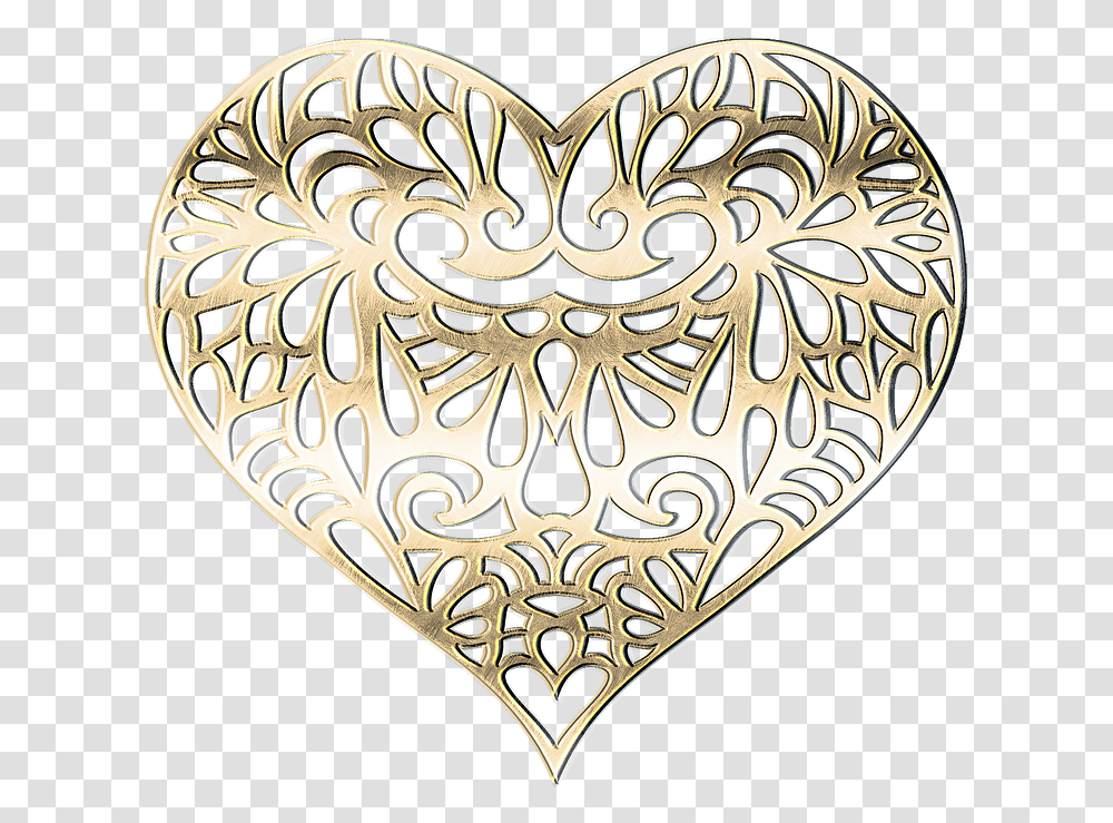 Heart Metal Gold Decorative Heart Gold, Rug, Accessories, Accessory, Lace Transparent Png