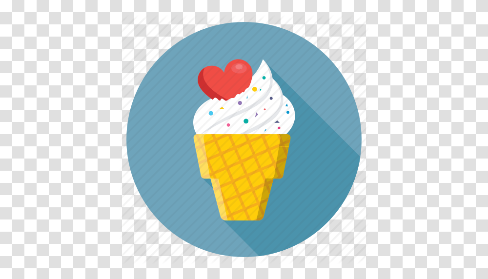 Heart On Ice Cone Ice Cone Ice Cream Romantic Snow Cone Icon, Dessert, Food, Creme, Sweets Transparent Png