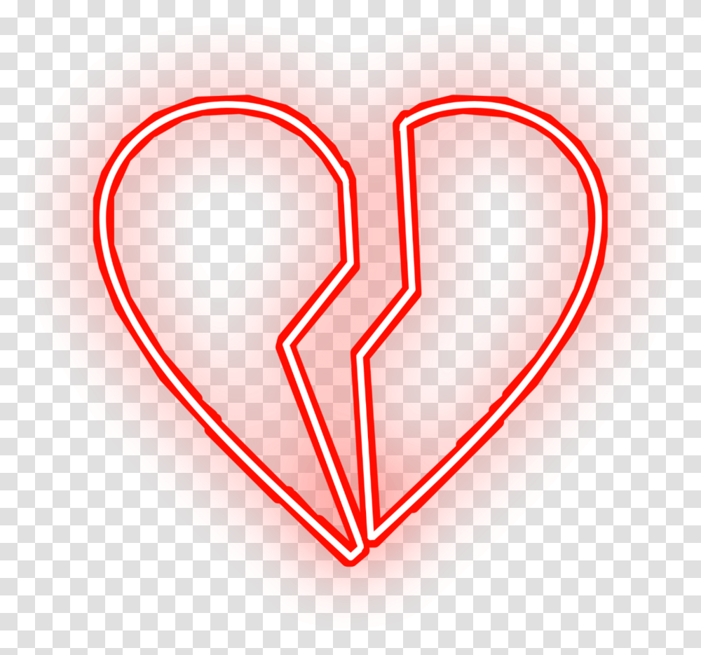Heart Red Neon Sad Freetoedit Glowing Neon Broken Heart, Logo, Symbol, Trademark, Light Transparent Png