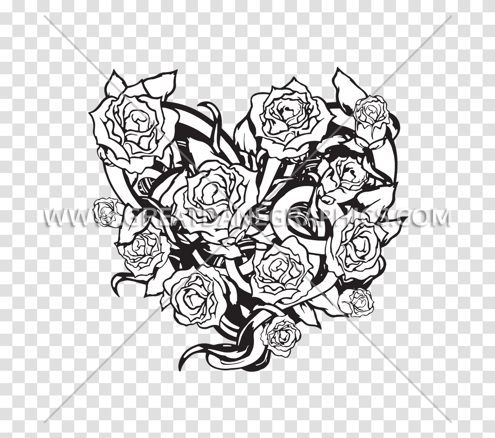 Heart Rose Vine Production Ready Artwork For T Shirt Printing Illustration, Graphics, Floral Design, Pattern, Drawing Transparent Png