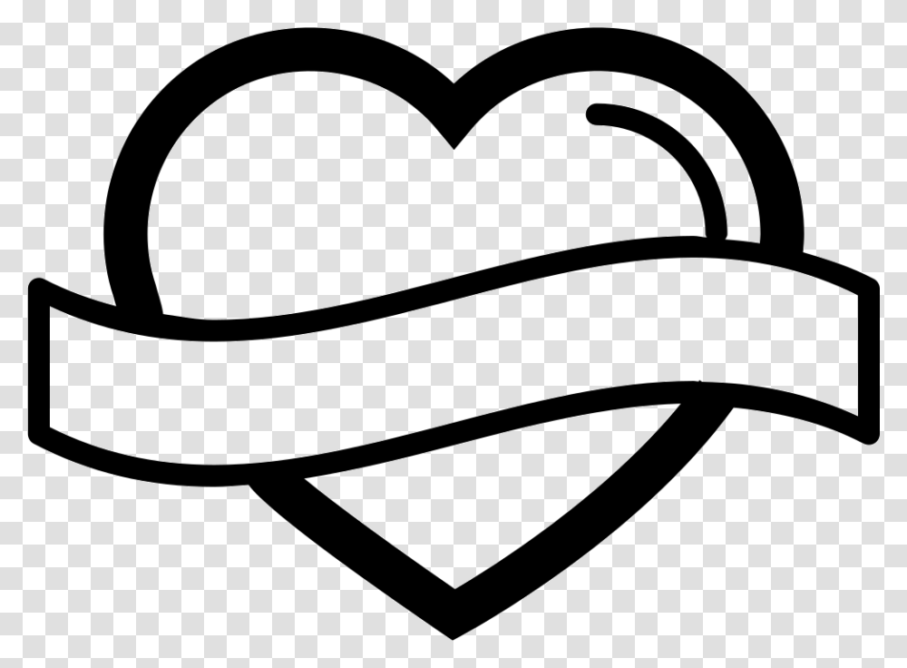 Heart Shape Outline With Banner Label Icon Free Download, Stencil, Cushion Transparent Png
